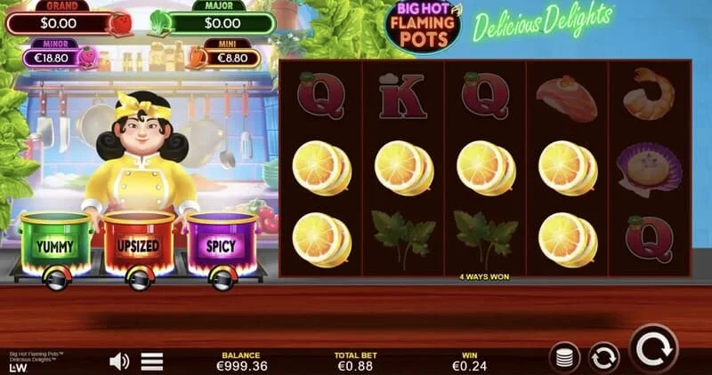 Big Hot Flaming Pots Delicious Delights - ชุดค่าผสมที่ชนะในเกมหลัก